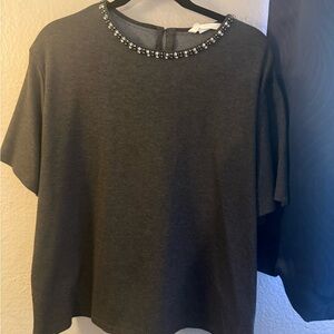 H&M Dark Gray Top with Beaded Neckline